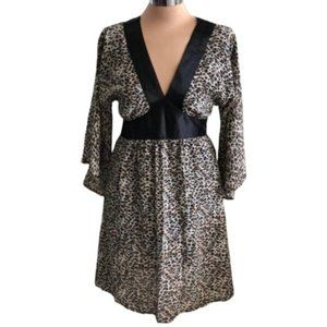 SPEED CONTROL NEW YORK CHEETAH ANIMAL PRINT KIMONO A LINE DRESS BLACK BROWN Med